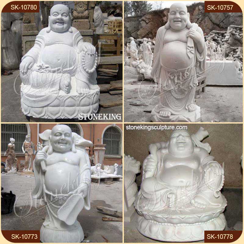 Manufacturer Hand Carved White Marble Laughing Fat Buddha Statue for Home Decor for sale