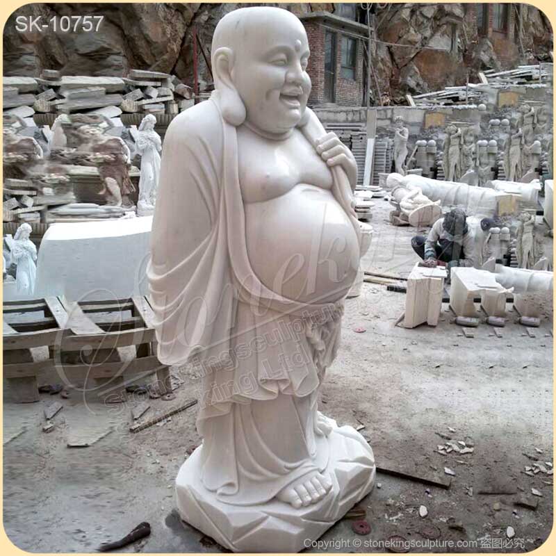 Wholesale Hand Carved Solid Marble Smiling Buddha Statue Figurine for Outdoor decor for sale