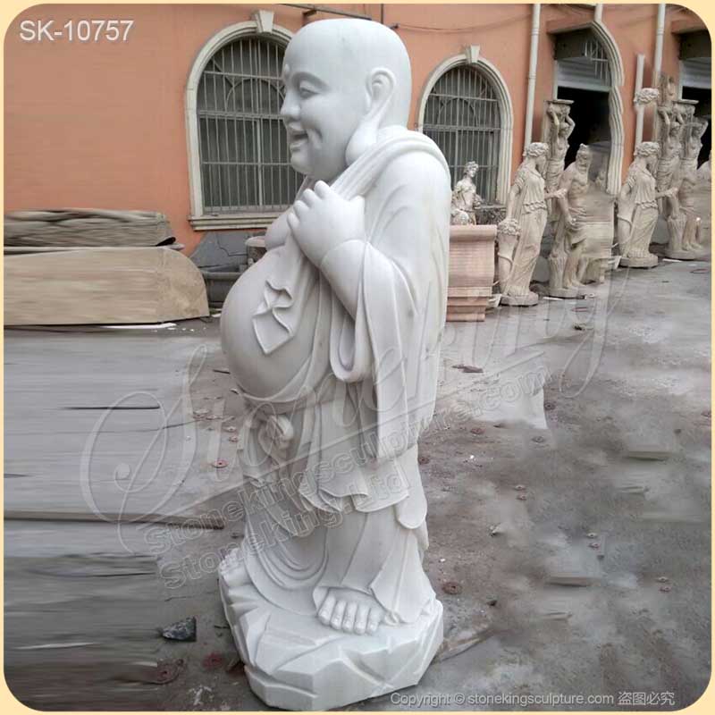 Wholesale Hand Carved Solid Marble Smiling Buddha Statue Figurine for Outdoor decor for sale