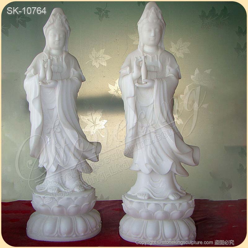 Manufacturer White Marble Standing Kwan Yin Statue Holding a Vase for Home Decor for sale