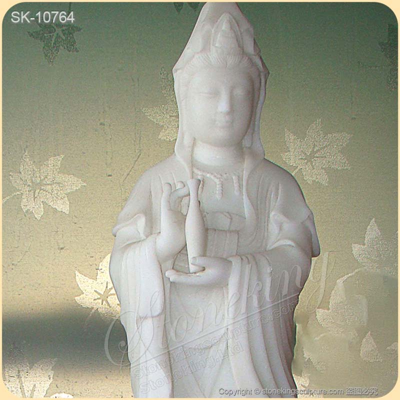 Manufacturer White Marble Standing Kwan Yin Statue Holding a Vase for Home Decor for sale