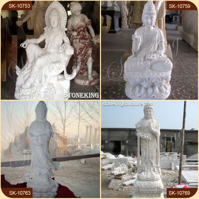 Manufacturer White Marble Standing Kwan Yin Statue Holding a Vase for Home Decor for sale