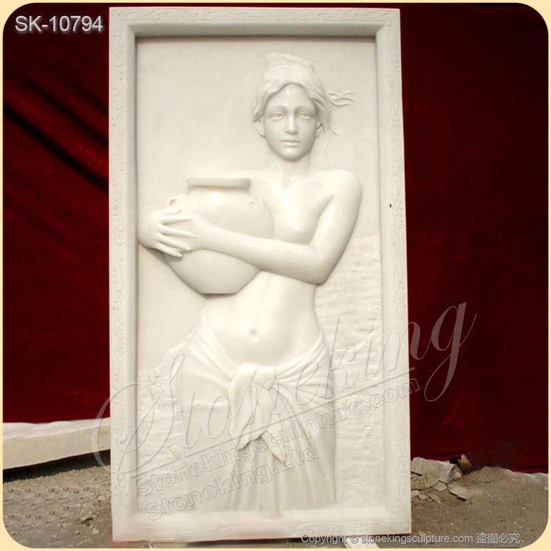 Beautiful Hand Carved White Marble Woman Bas Relief Art Sculpture for Home Decor for sale