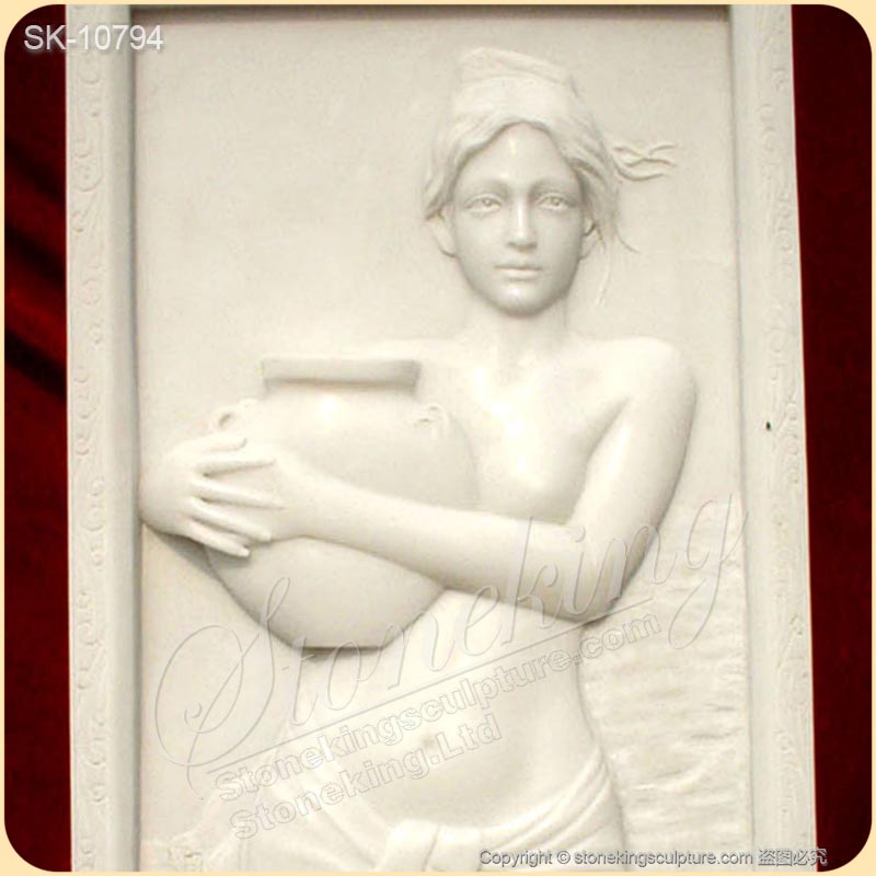 Beautiful Hand Carved White Marble Woman Bas Relief Art Sculpture for Home Decor for sale