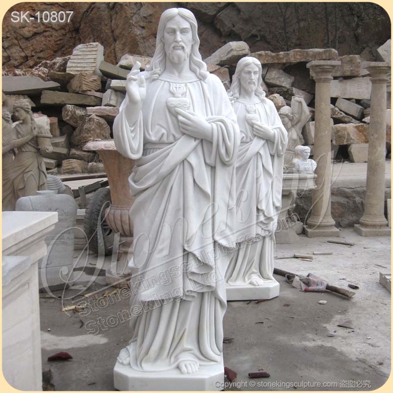 Factory Supplier Hand Carved Life Size White Marble Sacred Heart of Jesus Statue for sale