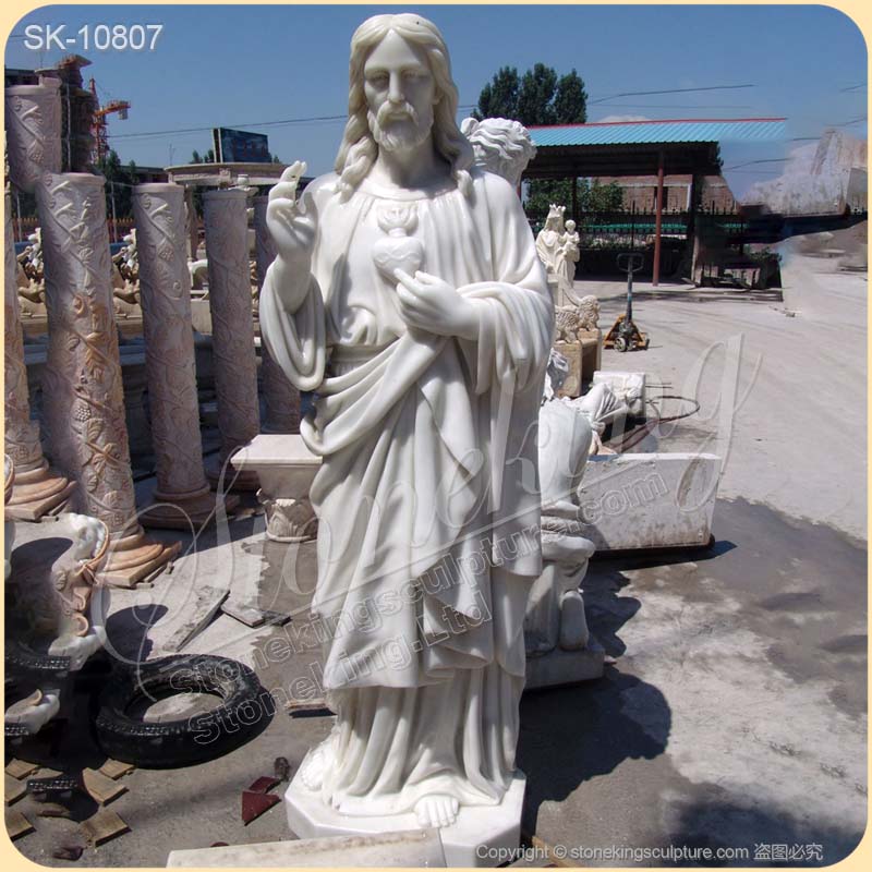 Factory Supplier Hand Carved Life Size White Marble Sacred Heart of Jesus Statue for sale