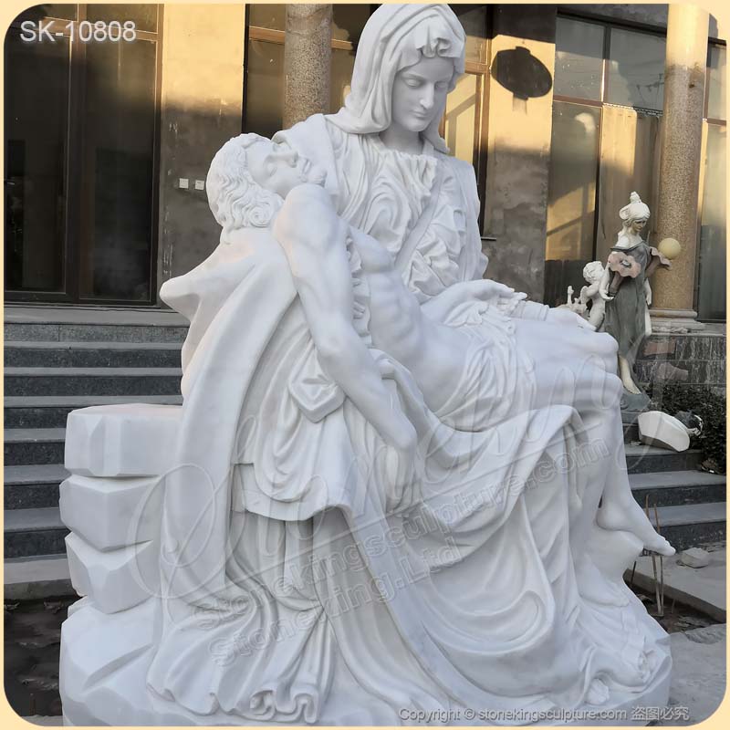 Hand Carved Life Size White Marble Pieta Statue by Michelangelo for Church for sale