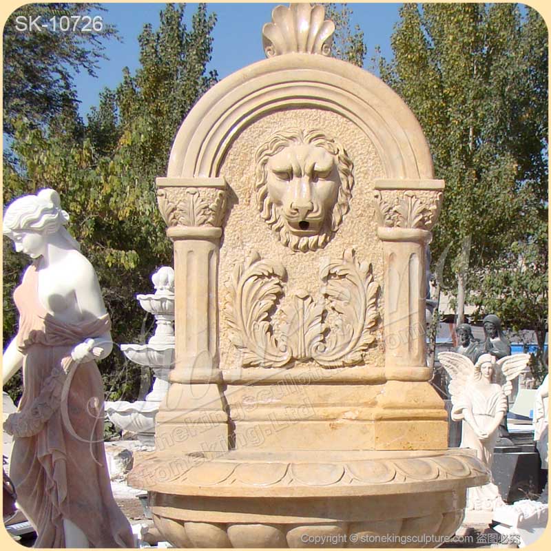 Factory Price Outdoor Yellow Marble Lion Wall Fountain for Garden and Patio for sale