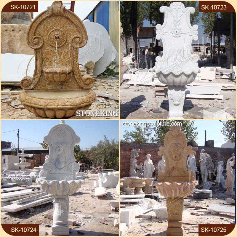 Factory Price Outdoor Yellow Marble Lion Wall Fountain for Garden and Patio for sale