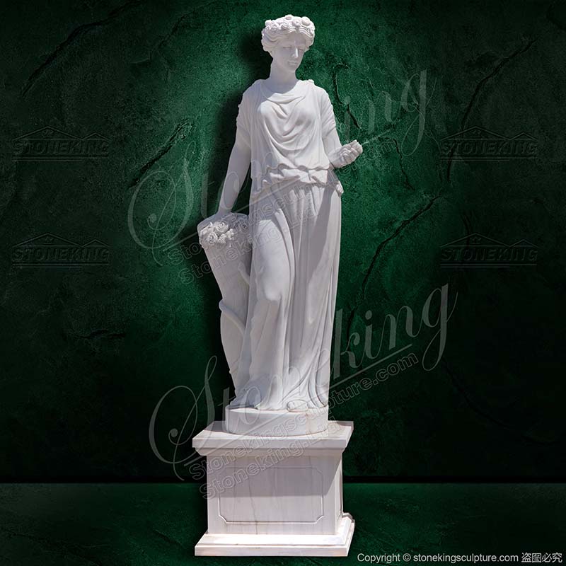 Classical Marble Female Outdoor Garden Statue with Flowers for garden or yard decor of factory supply