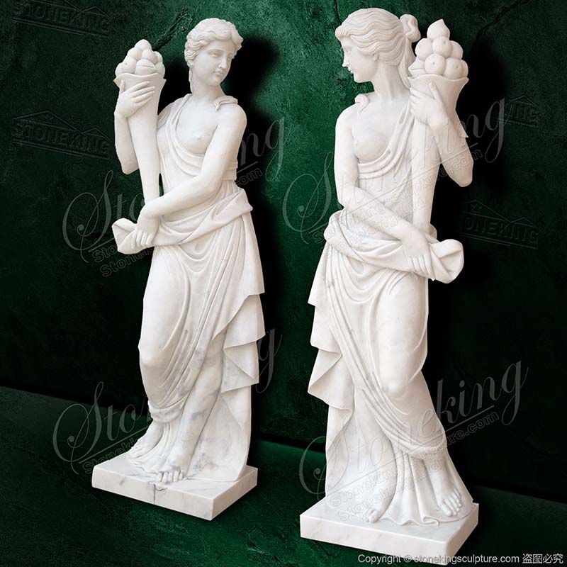 Pair of Life Size Marble Woman Statues Holding Cornucopia of factory supply for outdoor lawn decor