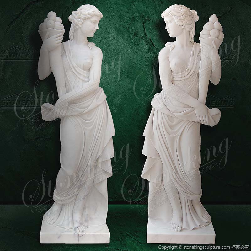 Pair of Life Size Marble Woman Statues Holding Cornucopia of factory supply for outdoor lawn decor