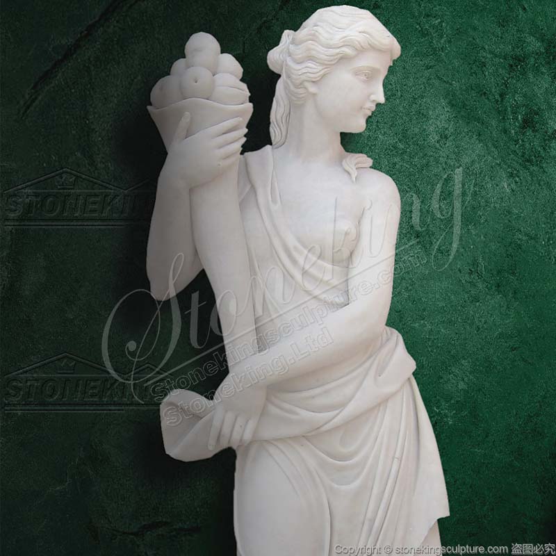 Pair of Life Size Marble Woman Statues Holding Cornucopia of factory supply for outdoor lawn decor