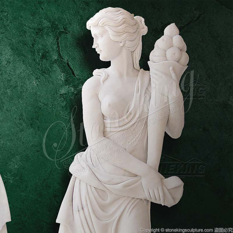 Pair of Life Size Marble Woman Statues Holding Cornucopia of factory supply for outdoor lawn decor