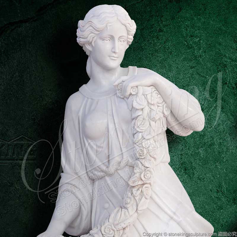 Large White Marble Outdoor Garden Female Statues holding garland of flowers for sale 