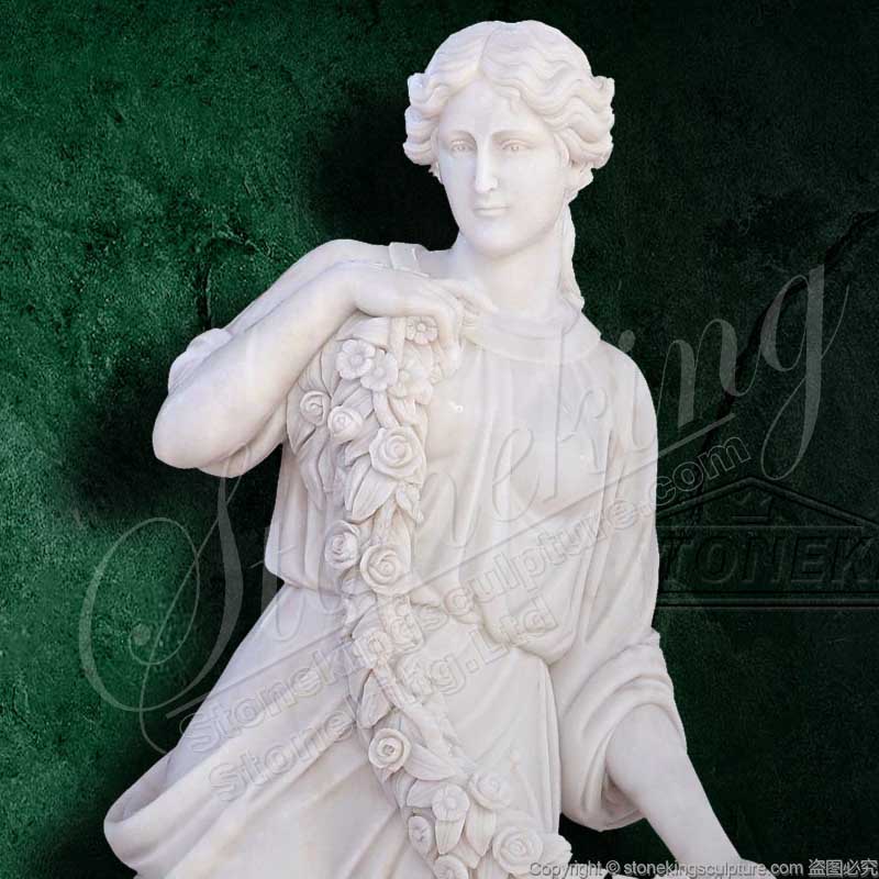 Large White Marble Outdoor Garden Female Statues holding garland of flowers for sale 