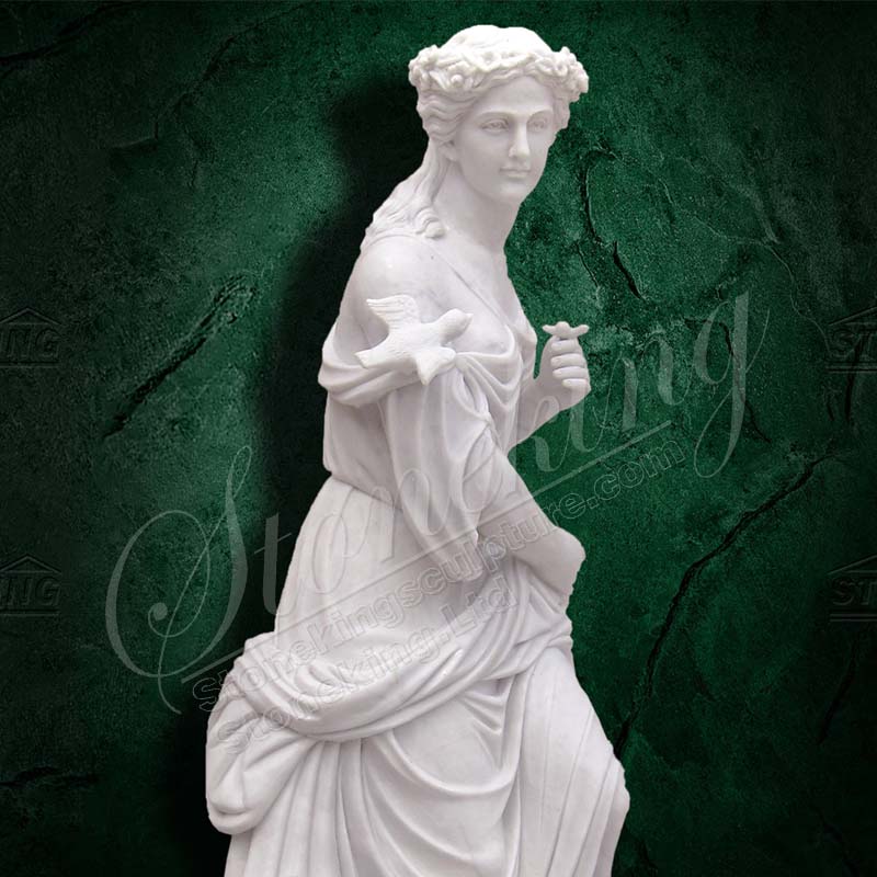 Outdoor Yard White Marble Woman Statue with bird for garden ornament for direct supply  