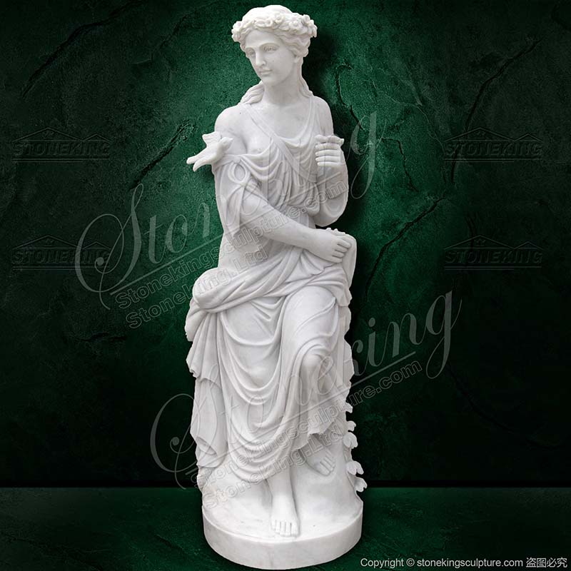 Outdoor Yard White Marble Woman Statue with bird for garden ornament for direct supply  