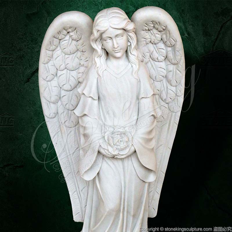 Life Size Memorial Marble Angel Sculpture Holding flower for Outdoor Garden Home Decor manufacturer