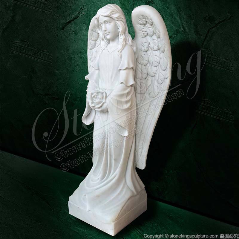 Life Size Memorial Marble Angel Sculpture Holding flower for Outdoor Garden Home Decor manufacturer