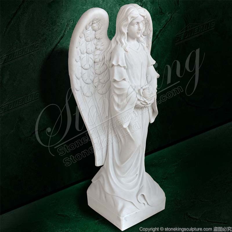 Life Size Memorial Marble Angel Sculpture Holding flower for Outdoor Garden Home Decor manufacturer