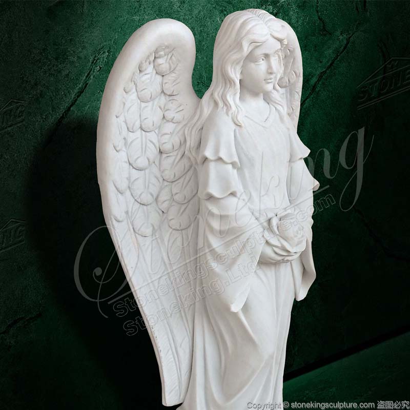 Life Size Memorial Marble Angel Sculpture Holding flower for Outdoor Garden Home Decor manufacturer