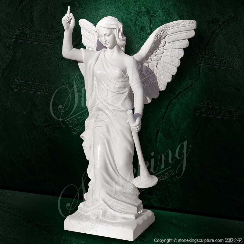 Life Size Outdoor Marble Female Angel Statue with Trumpet for garden lawn ornaments for sale 