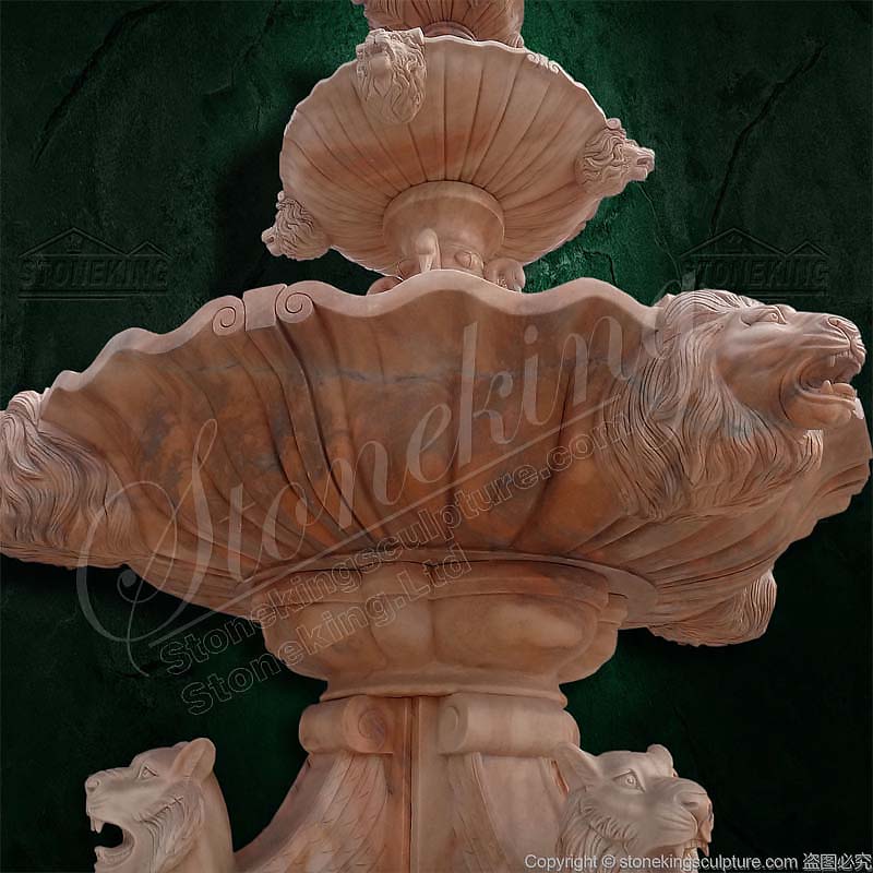 Outdoor Tiered Marble Water Fountain with Winged lions for front yard or garden landscape