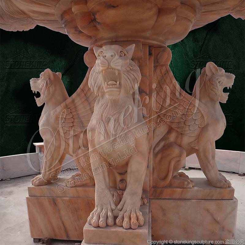 Outdoor Tiered Marble Water Fountain with Winged lions for front yard or garden landscape