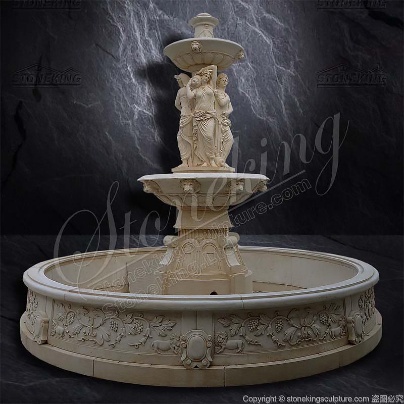 Outdoor Egyptian Beige Marble Woman Statues Water Fountain for Backyard or Patio decoration