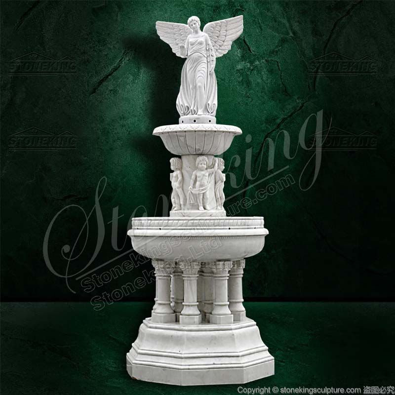Landscaping White Marble Garden Fountains with female angel for your Home Courtyard for sale 