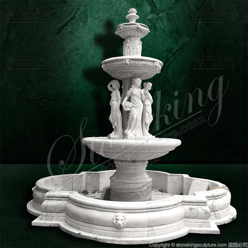 Tall Outdoor White Marble Yard Water Fountains with woman statues for direct supply