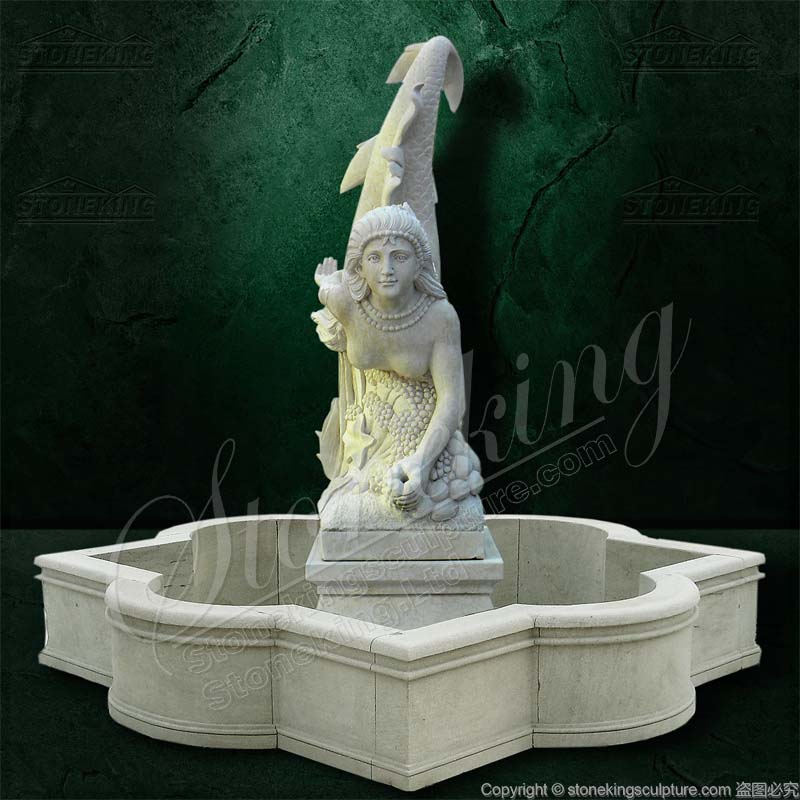Hot Sale Marble Mermaid Water Fountain for Hotel or Beach Resort Decoration 