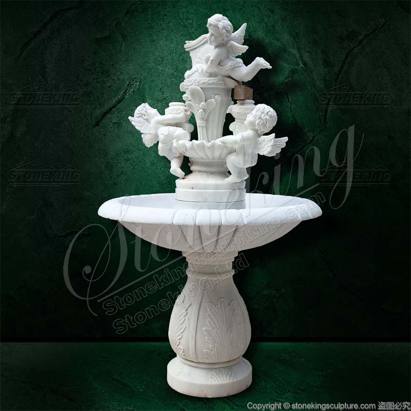 Wholesale Park Square Natural White Marble Water Cherub Fountain for landscaping ornaments