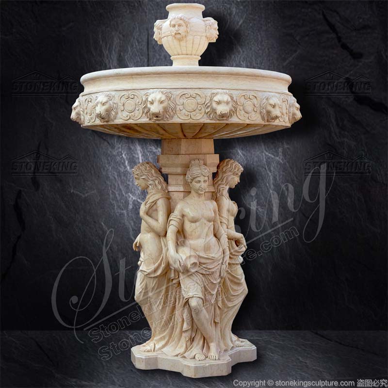 Manufacture Outdoor Garden Lawn Natural Marble Water Feature Fountains with female sculptures