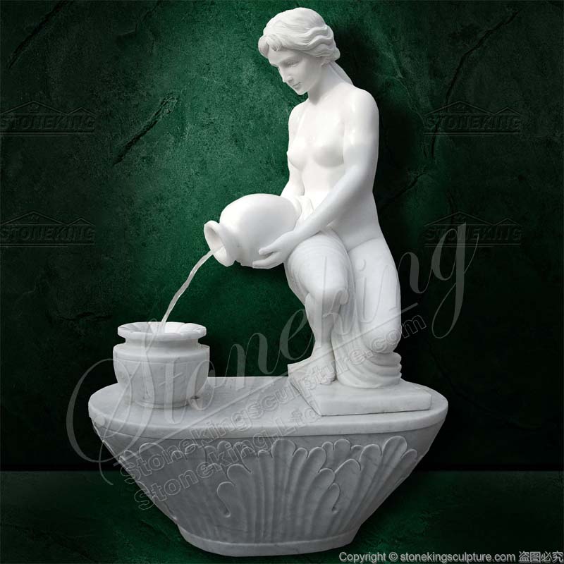 Wholesale Hand Carved Nude Woman Statue White Marble Water Fountain for courtyard decoration