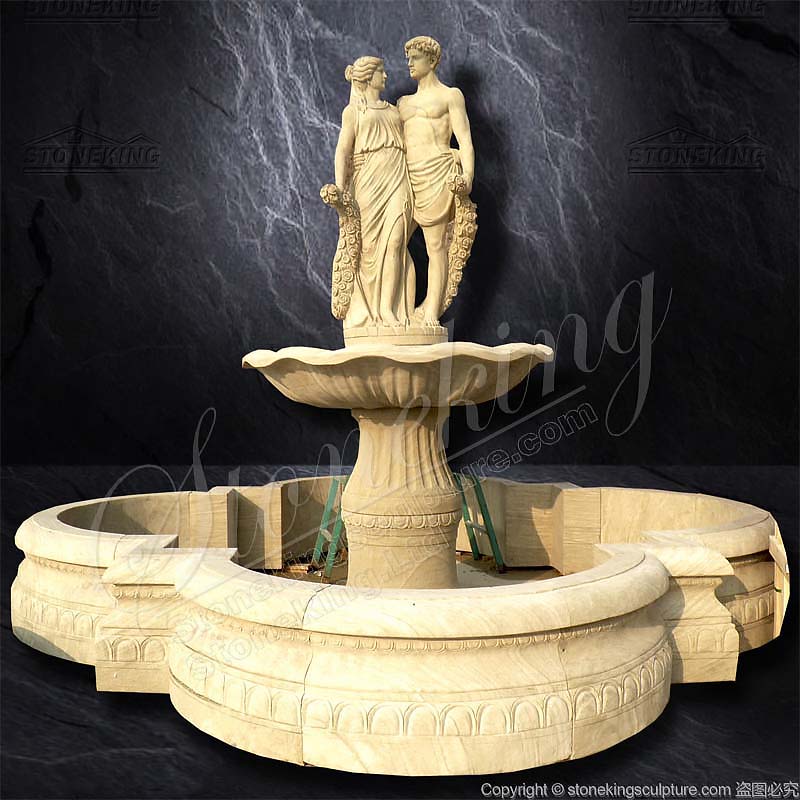 Outdoor Park or Villa Decoration of Lovers Statue Natural Marble Water Fountain for landscape