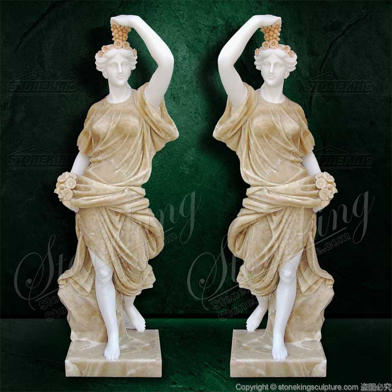 Supplier Outdoor Life Size Beige Marble Carving Female Statues for Lawn Decor and Landscape Ornaments