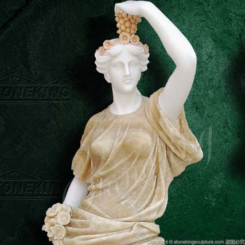 Supplier Outdoor Life Size Beige Marble Carving Female Statues for Lawn Decor and Landscape Ornaments