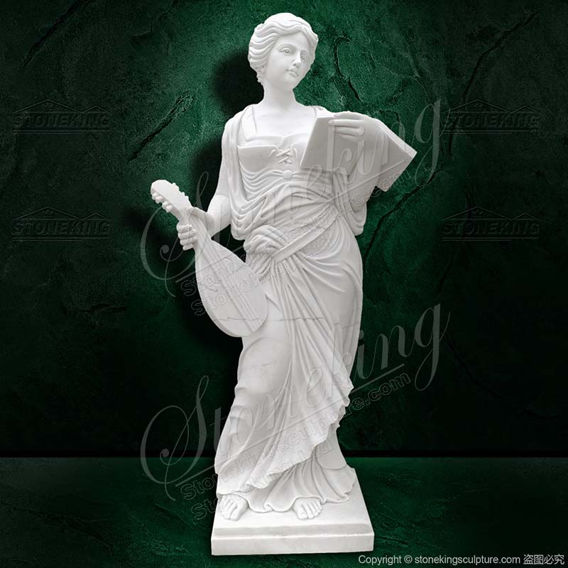 Wholesale White Marble Musical Woman Statue with a Lute for home decor