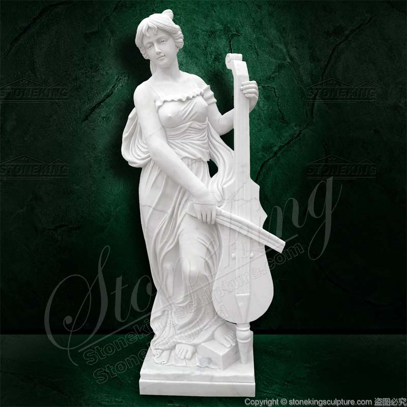 Handcrafted Musician Woman Playing Cello Marble Statue for outdoors or indoors