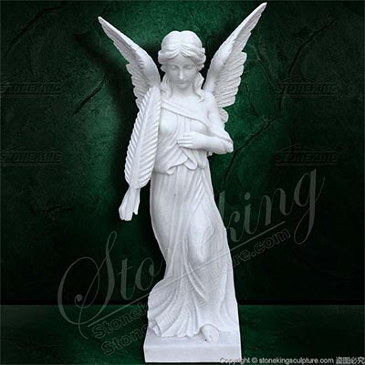  Factory Supplier Natural Marble Guardian Angel Statue Holding Feather for garden