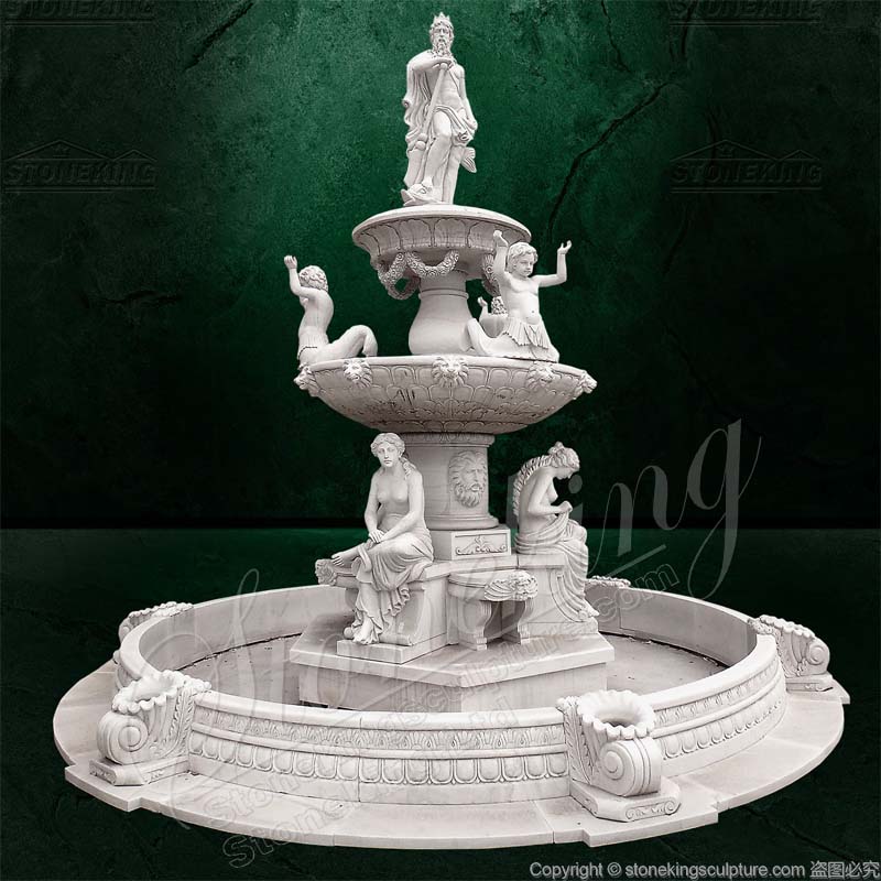 Landscape Grand White Marble Neptune Water Fountain with pond for outdoor park or lawn decor 