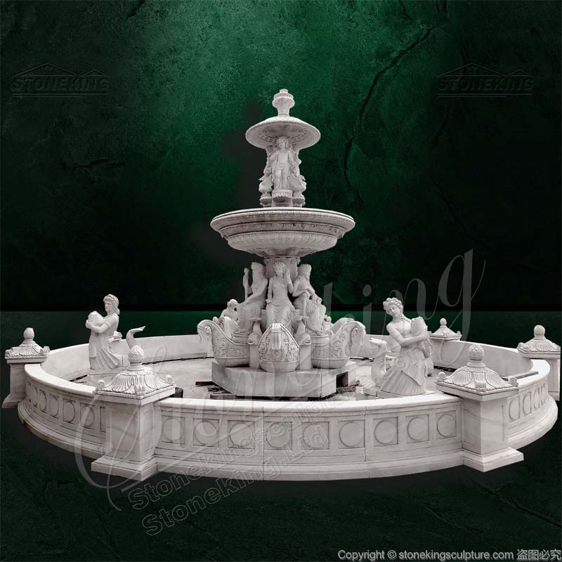 Factory Supply Large Garden Decoration Hand Carved White Marble Fountains for outdoor landscaping
