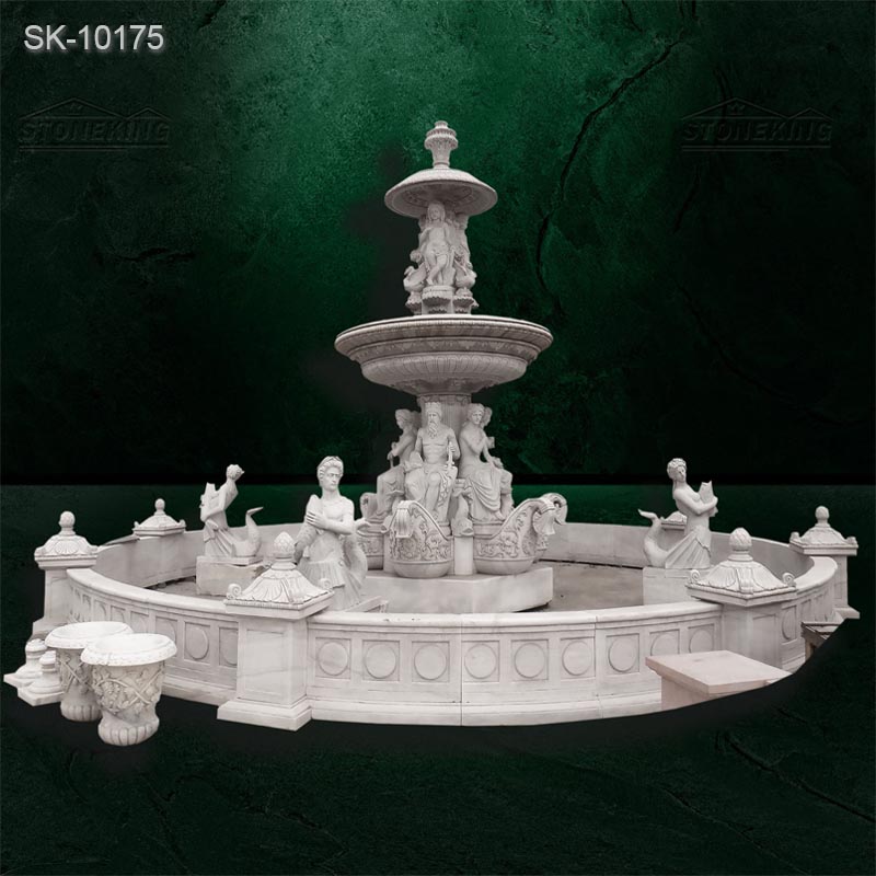 Factory Supply Large Garden Decoration Hand Carved White Marble Fountains for outdoor landscaping