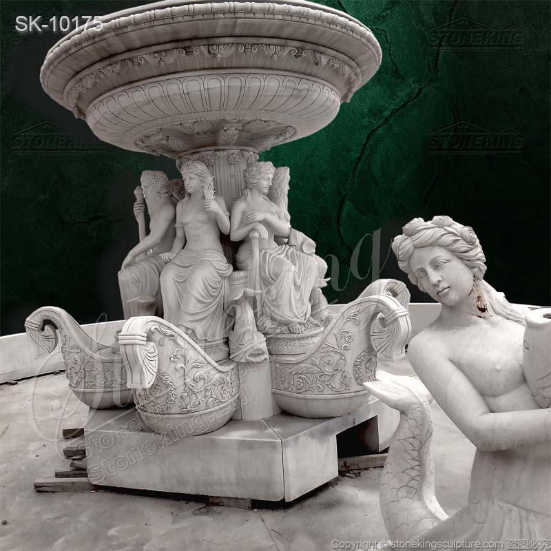 Factory Supply Large Garden Decoration Hand Carved White Marble Fountains for outdoor landscaping