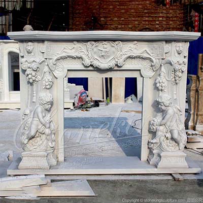 Handcrafted White Marble Angel Cherub Fireplace Surround Design Ideas for direct supply
