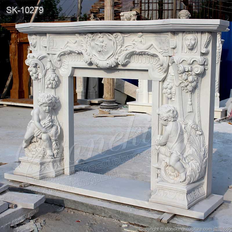 Handcrafted White Marble Angel Cherub Fireplace Surround Design Ideas for direct supply