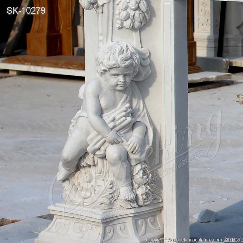 Handcrafted White Marble Angel Cherub Fireplace Surround Design Ideas for direct supply