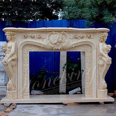  Factory Wholesale Egyptian Beige Marble Decorative Fireplace Mantel Ideas for Indoor home decor 